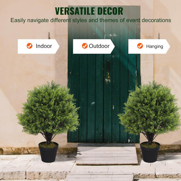 Primrue Levine Artificial Topiary Cedar Ball Tree 24'' Fake Cedar Potted Plants & Reviews Wayfair